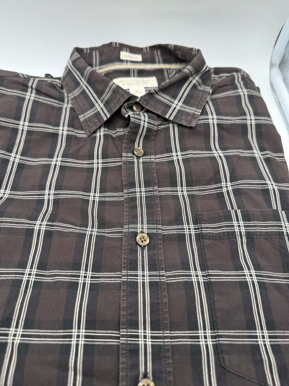Banana Republic Men's Brown and Black Plaid Classic Fit Long Sleeve Button-Down - Picture 3 of 3